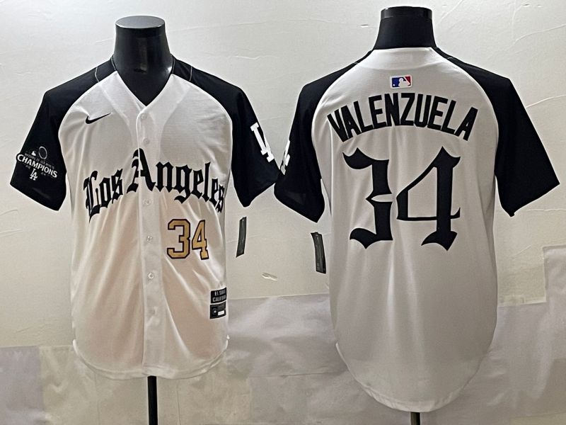 Men 2025 Los Angeles Dodgers #34 Valenzuela White black Five generations Joint Name Nike MLB Jersey style 5261
